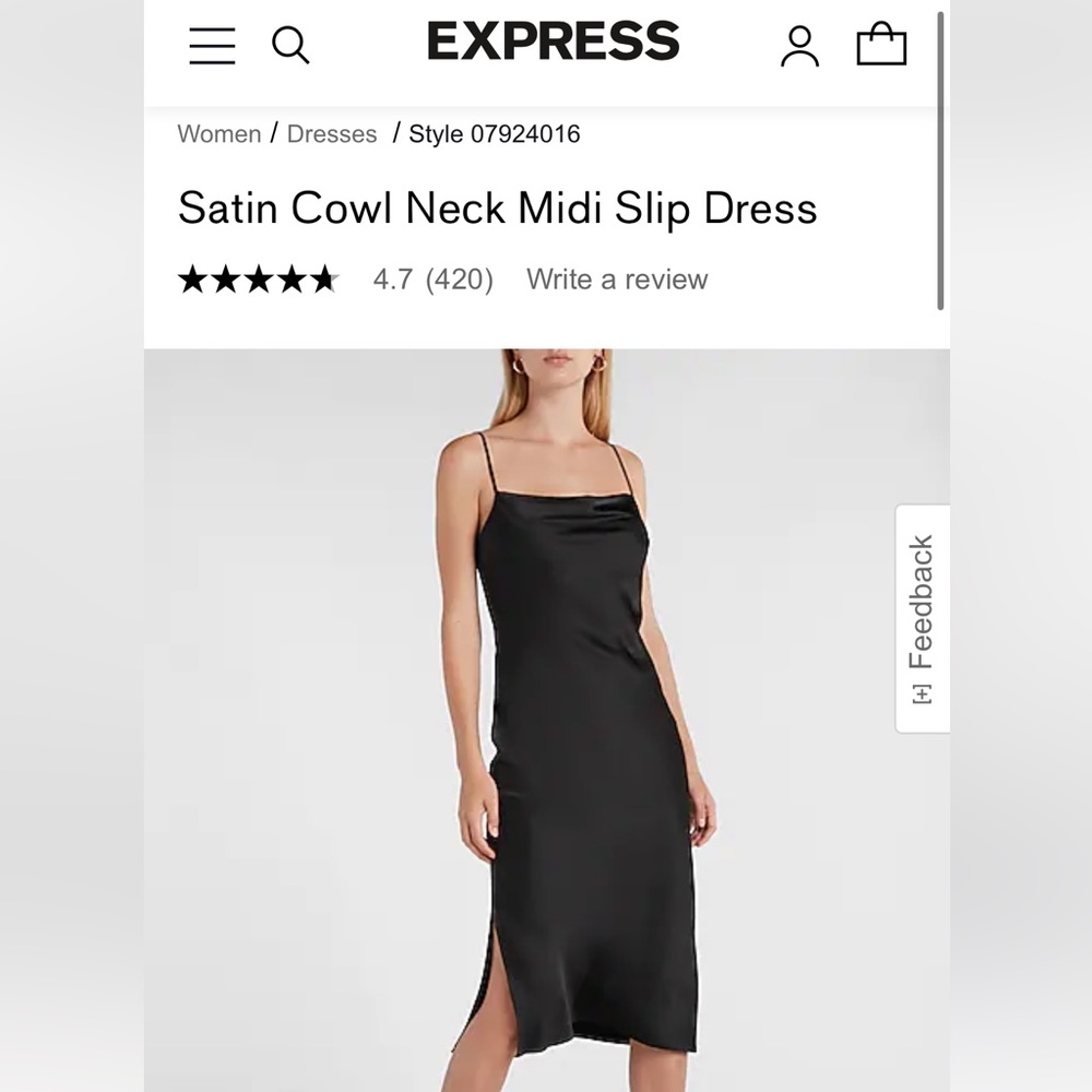 EXPRESS Satin Cowl Neck Midi Slip Dress 🖤✨